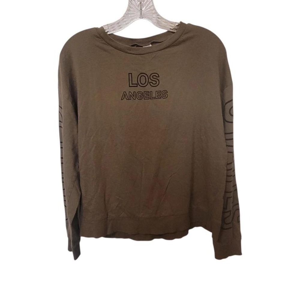 H & M Khaki Green Large long sleeve‎ graphic Tee  UNITED STATES LOS ANGELES